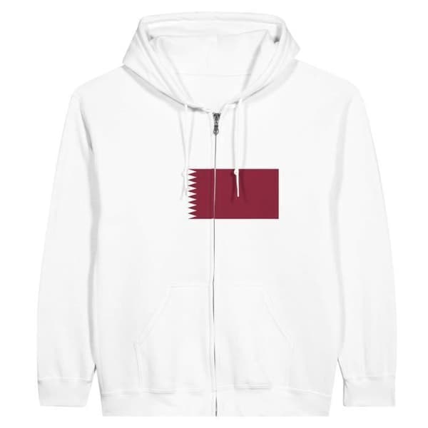 Hættetrøje - PIXELFORMA - Qatar Flag - Hvid - Polyester-Bomuld - Hel lynlås Vit XL