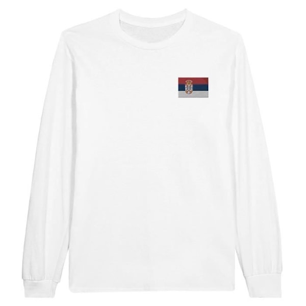 Serbia Flag Broderi Langærmet T-Shirt i Hvid Vit XXL