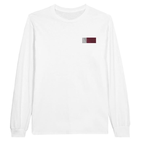 Qatar Flag Broderi Langærmet T-Shirt i Hvid Vit XL