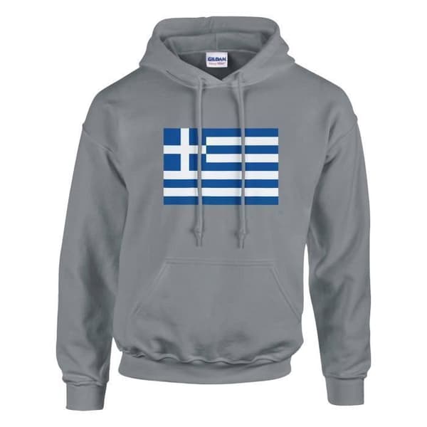 Hættetrøje - PIXELFORMA - Grækenlands Flag - Grå - Lange ærmer - Hættekrave Grå M
