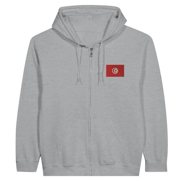 Hoodie med dragkedja Tunisiens flaggabroderi i grått Grå XL