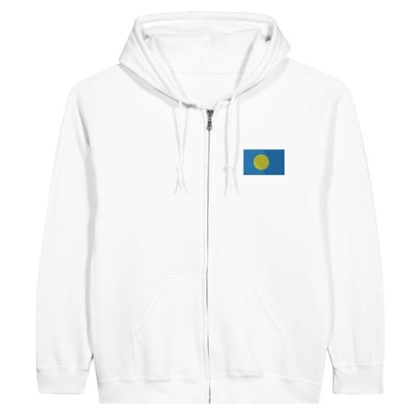 Palau Flag Embroidery vetoketjullinen huppari, valkoinen Vit jag