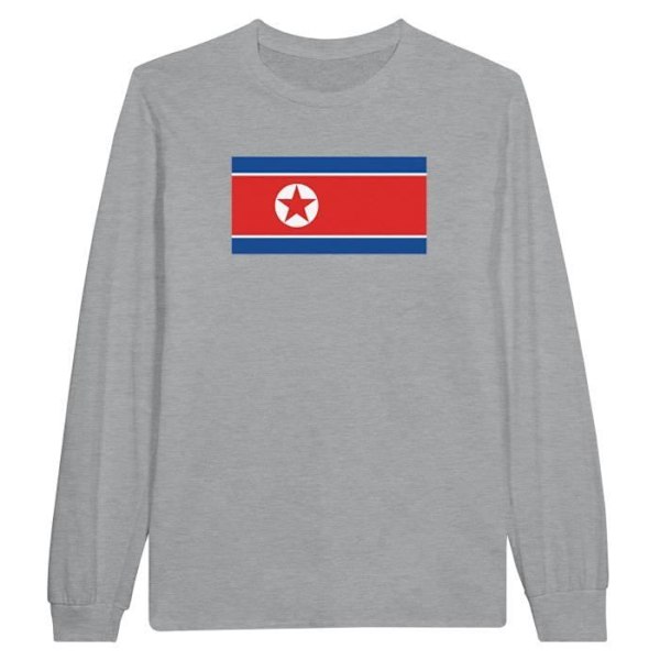 Nordkorea Flag langærmet T-shirt i grå Grå XXXL