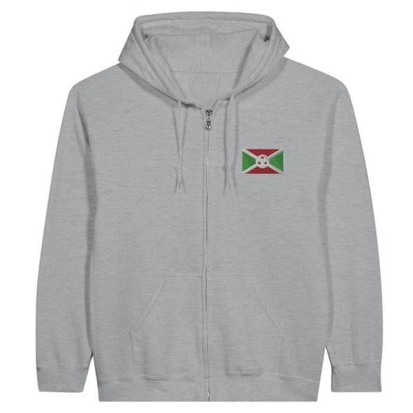 Hættetrøje med lynlås Burundi Flag Broderi i Grå Grå jag