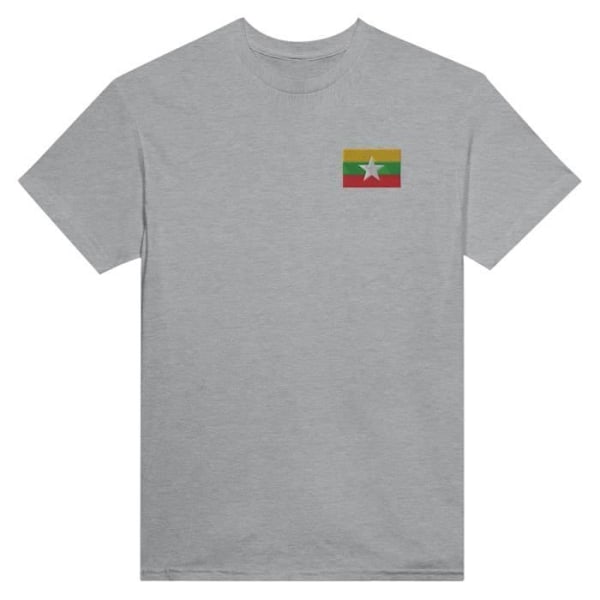 Burma Flag Broderi T-Shirt i Grå Grå S