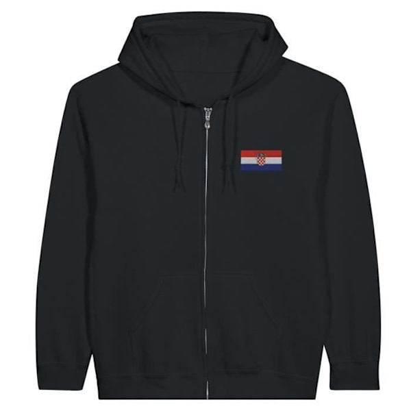 Hoodie med dragkedja Croatia Flagbroderi i svart Svart XXL