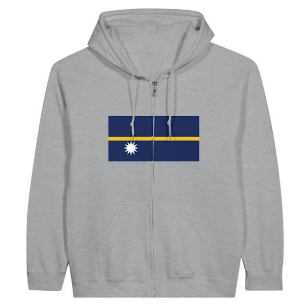 Hættebluse med lynlås - PIXELFORMA - Nauru Flag - Grå - Lange ærmer - Hættekrave Grå M