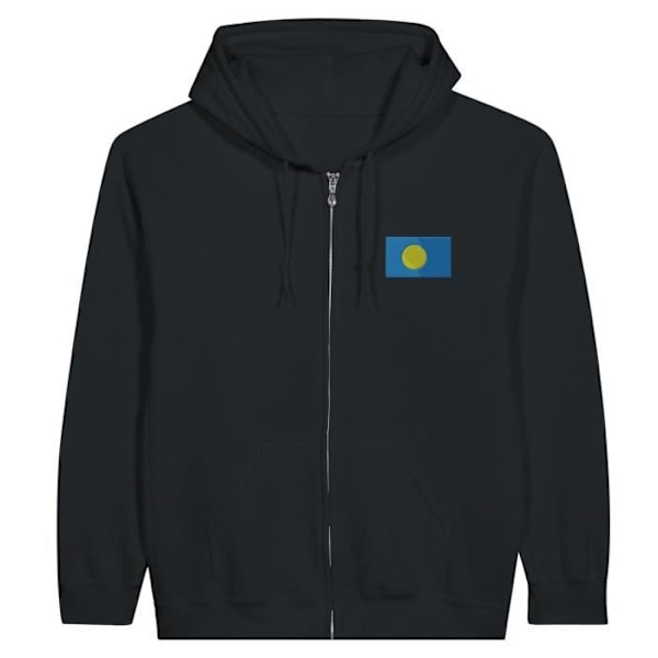 Palau Flag Embroidery Zip Hoodie i Svart Svart S