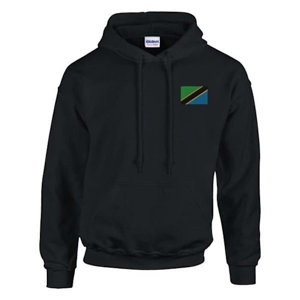 Tanzania Flag Broderi Hættetrøje i Sort Svart XXXL