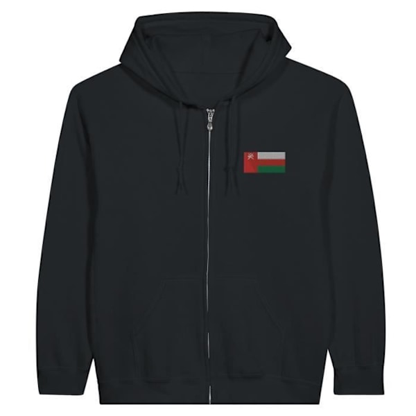 Oman Flag Broderi Hoodie med dragkedja i svart Svart XXL