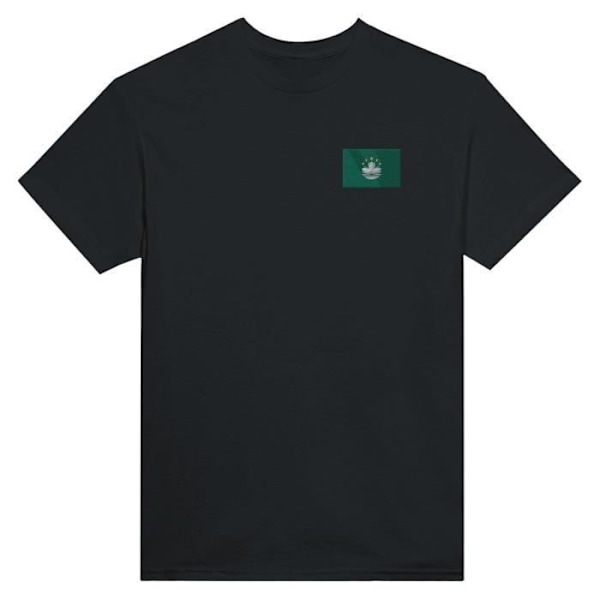 Macau Flag Broderi T-Shirt i Sort Svart XL