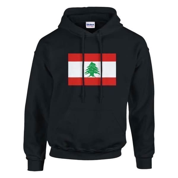 Sweatshirt med hætte - PIXELFORMA - Libanons flag - Bomulds-polyester - Lange ærmer - Hættekolle Svart S