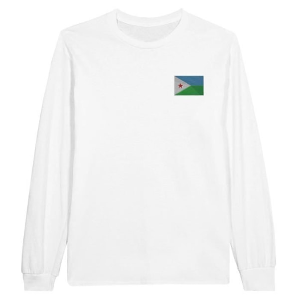 Djibouti Flag Broderi Langærmet T-Shirt i Hvid Vit jag