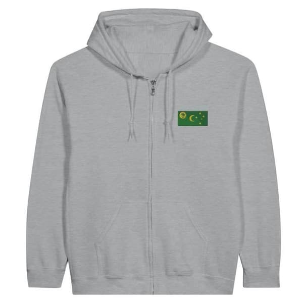Hættetrøje med lynlås - PIXELFORMA - Cocos Islands Flag - Grå - Lange ærmer - Hættekrave Grå S