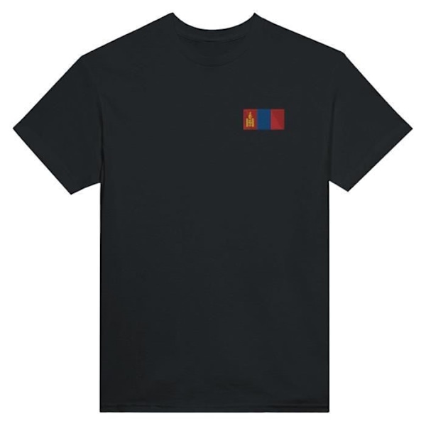 Mongolia Flag Broderi T-Shirt i sort Svart jag