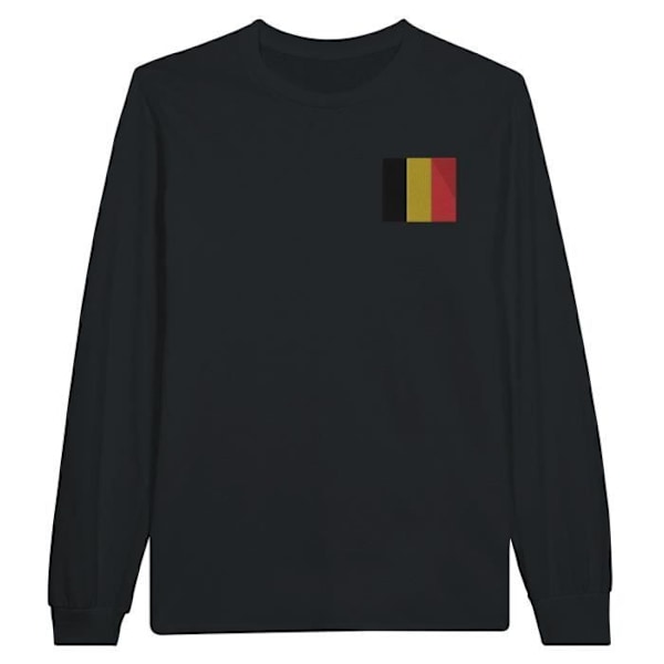 Langærmet t-shirt med belgisk flagbroderi i sort Svart M