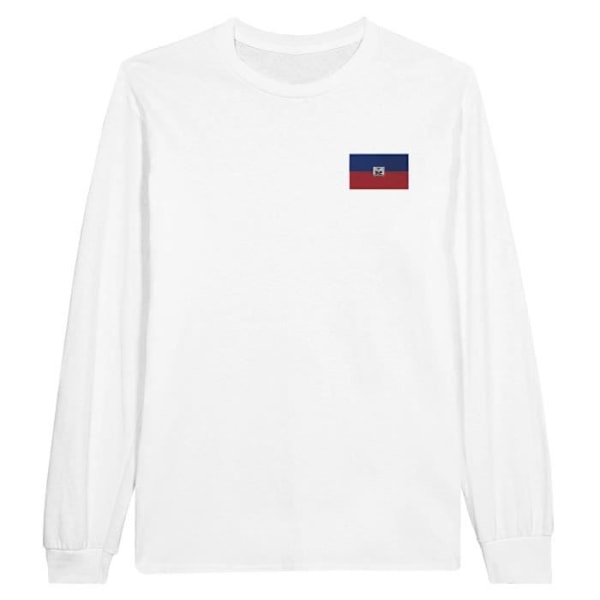 Haitiansk Flag Broderi Langærmet T-Shirt i Hvid Vit jag