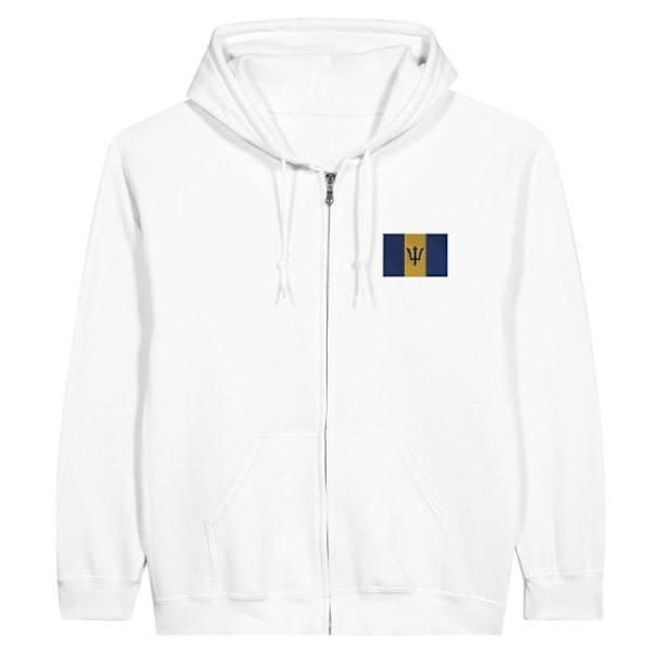 Barbados Flag Brodery Zip Hoodie i Vit Vit jag