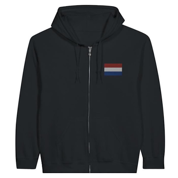 Hoodie med dragkedja Nederländska flaggabroderier i svart Svart jag