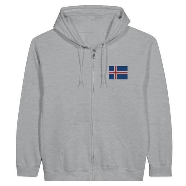 Huvtröja - PIXELFORMA - Islands flagga - Grå - Dragkedja - Optimal komfort Grå M