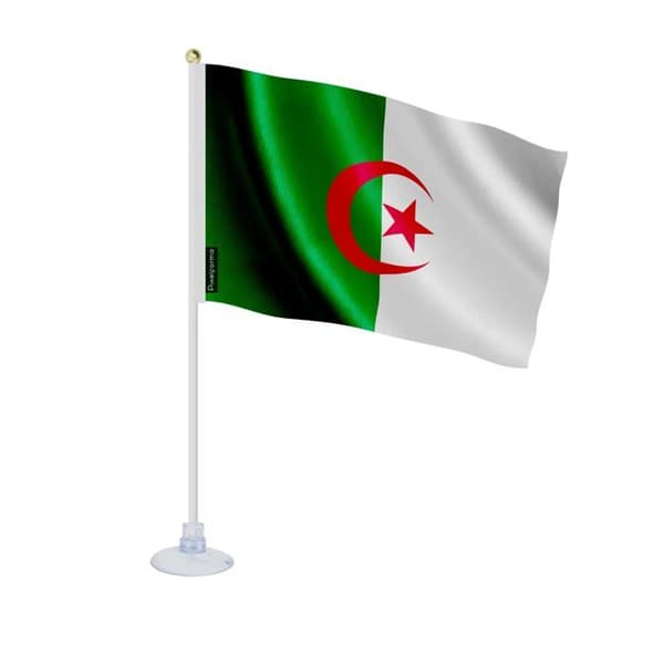 Drapeau Ventouse - Algeriet - 14 x 21 cm - Holdbart Polyester - Tryk på For- og Bagside - Let og Robust Flerfärgad