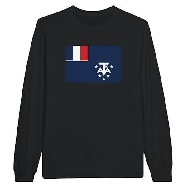 Fransk Antarktis Flag Langærmet T-shirt i sort Svart XXL