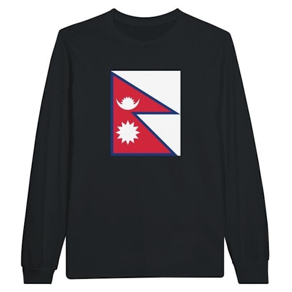 Nepal Flag langærmet T-shirt i sort Svart M