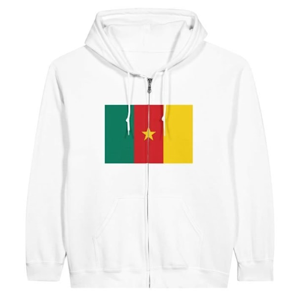 Cameroon Flag Zip Hoodie i Vit Vit XXXL