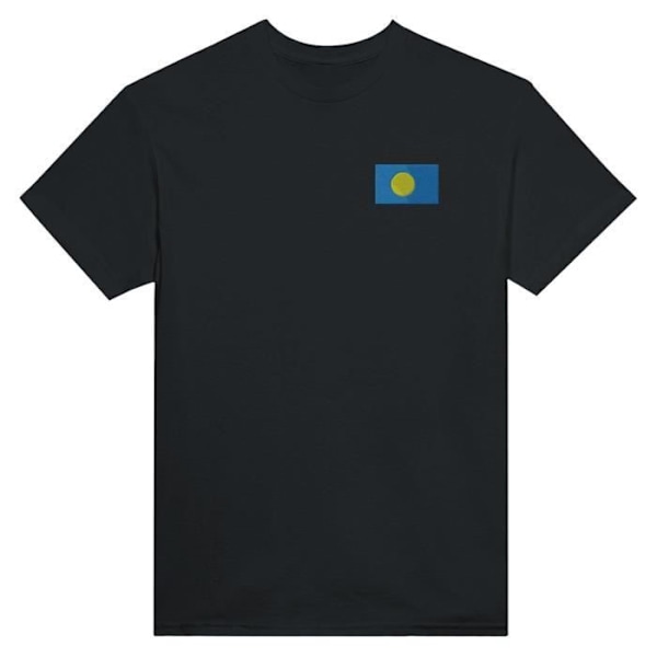 Palau Flag Broderi T-Shirt i Sort Svart XXL