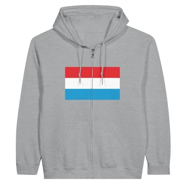 Hætte sweatshirt - PIXELFORMA - Luxembourg flag - Grå - Polyester-Bomuld - Hel lynlås Grå XXXL