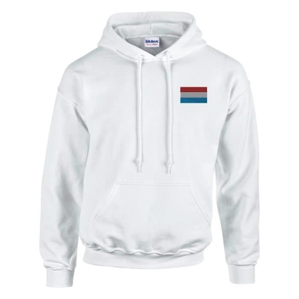 Luxemburg flagga broderi hoodie i vit Vit M