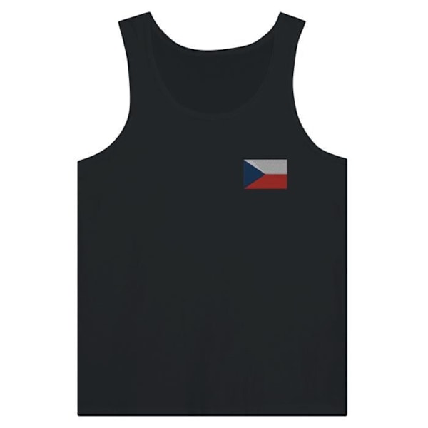 Tjekkisk Flag Broderi Tank Top i Sort Svart M