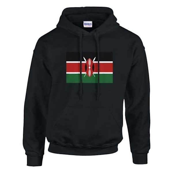 Kenya Flag Hoodie i Svart Svart XL