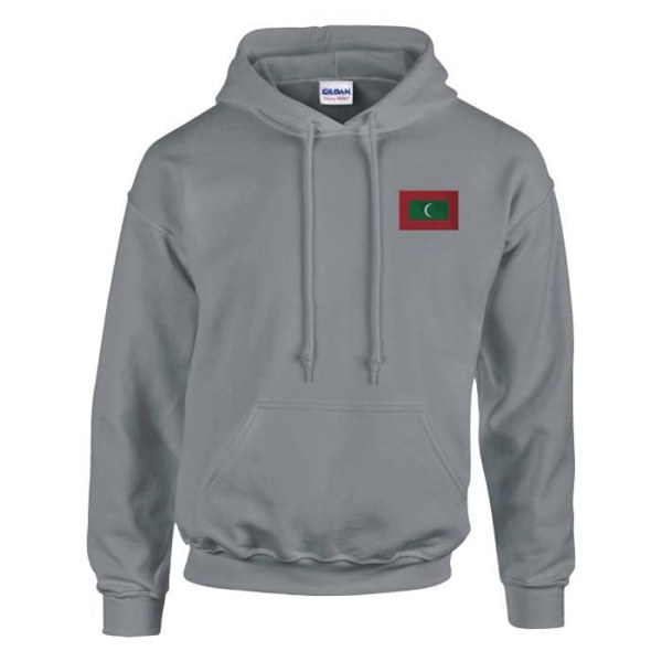 Sweatshirt med hætte - PIXELFORMA - Maldivernes flag - Grå - Langærmet - Hættekrave Grå S