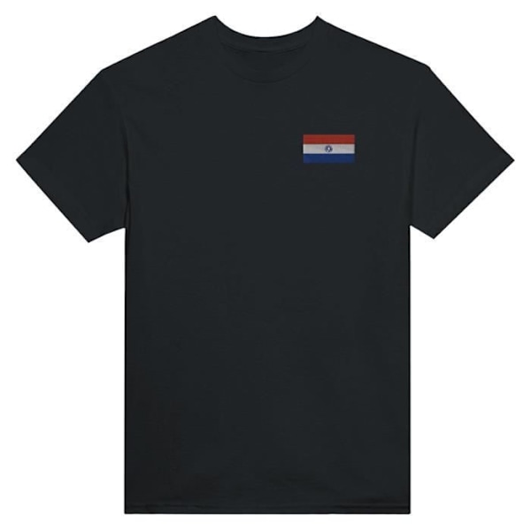 Paraguay Flag Broderi T-Shirt i Sort Svart XXL