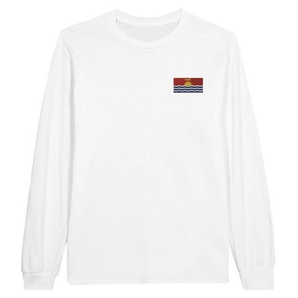 Kiribati Flag Broderi Langærmet T-Shirt i Hvid Vit XL