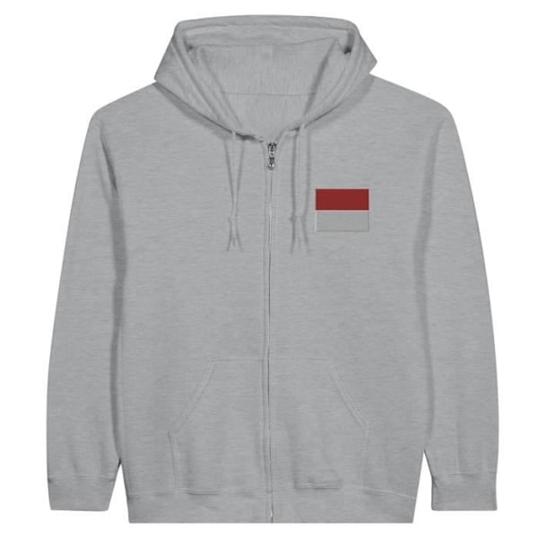 Hoodie med dragkedja Monaco Flagbroderi i grått Grå S