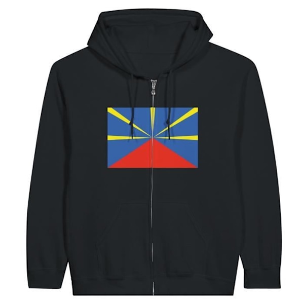 Reunion Island Flag Hoodie med dragkedja i svart Svart jag