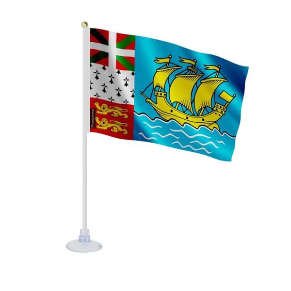 Flag - Saint-Pierre-et-Miquelon - Mini - 14 x 21 cm - Suction cup - Durable polyester - Multicolored Flerfärgad