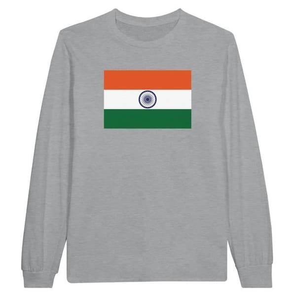 Langærmet T-shirt - PIXELFORMA - Indiens flag - 100% bomuld - Langærmede - Grå Grå XL