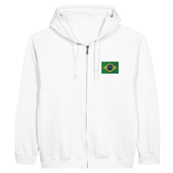 Brazil Flag Brodery Zip Hoodie i Vit Vit M