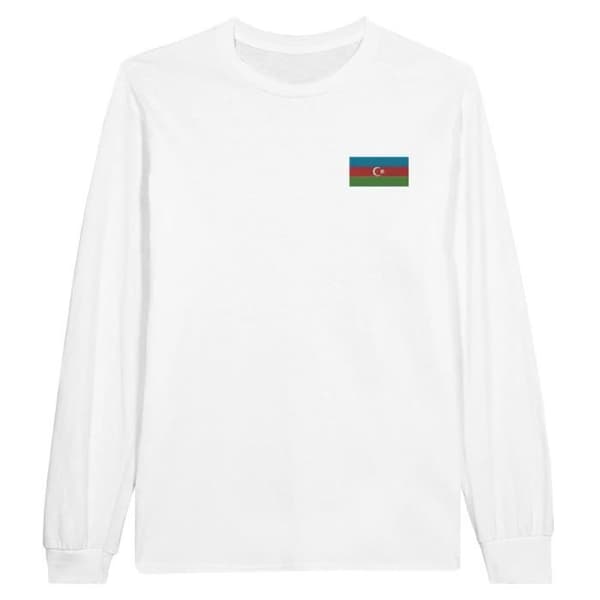 Langærmet T-shirt - PIXELFORMA - Aserbajdsjans flag - 100% bomuld - Regular - Unisex Vit M