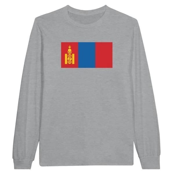 Pitkähiha T-paita - PIXELFORMA - Mongolia-lippu - 100% puuvilla - Harmaa - Pitkähiha Grå M
