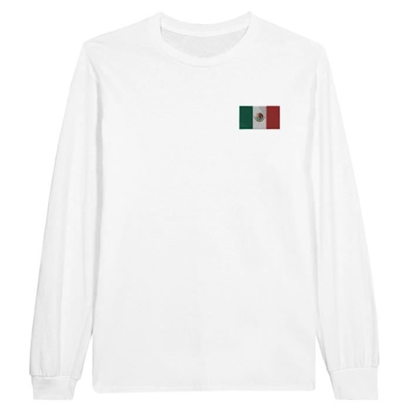 Mexico Flag Broderi Langærmet T-Shirt i Hvid Vit jag