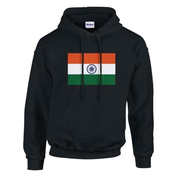 Hætte sweatshirt - PIXELFORMA - Indiens flag - Sort - Lange ærmer - Unisex Svart S