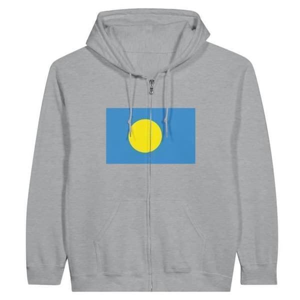 Hoodie - PIXELFORMA - Palau Flag - Grå - Polyester-Bomuld - Fuldlængde lynlås Grå XXL