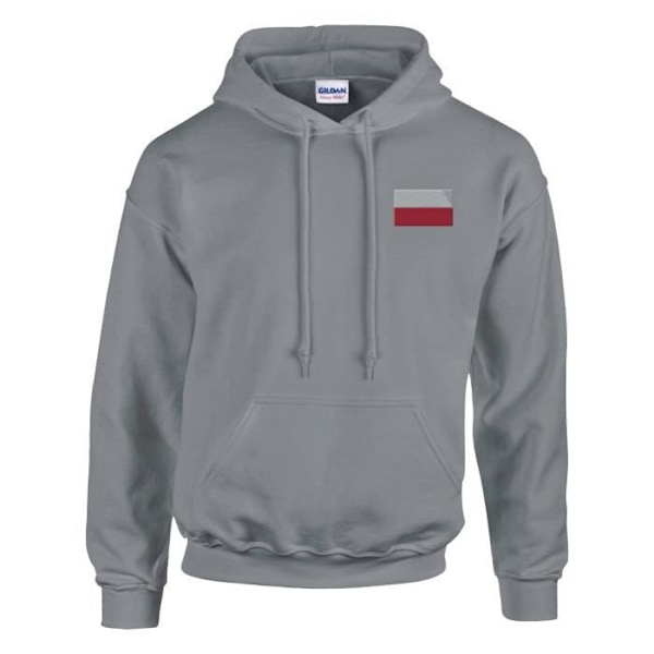 Poland Flag Brodery Hoodie i grått Grå XXXL