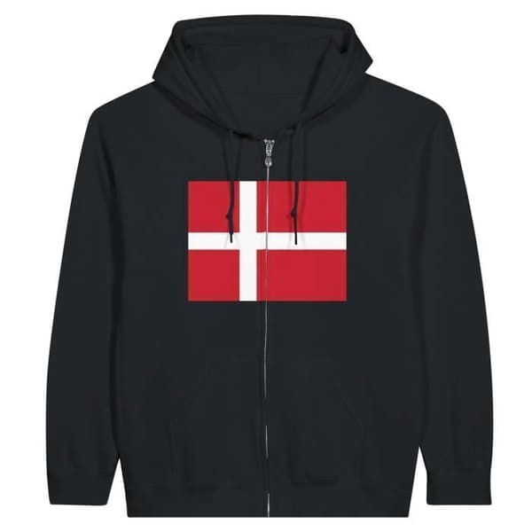 Hoodie - PIXELFORMA - Danmarks flag - Sort - Polyester-Bomuld - Hel lynlås Svart M