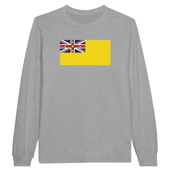 Långärmad T-shirt - PIXELFORMA - Niues flagga - 100% bomull - Grå - Långärmad Grå M