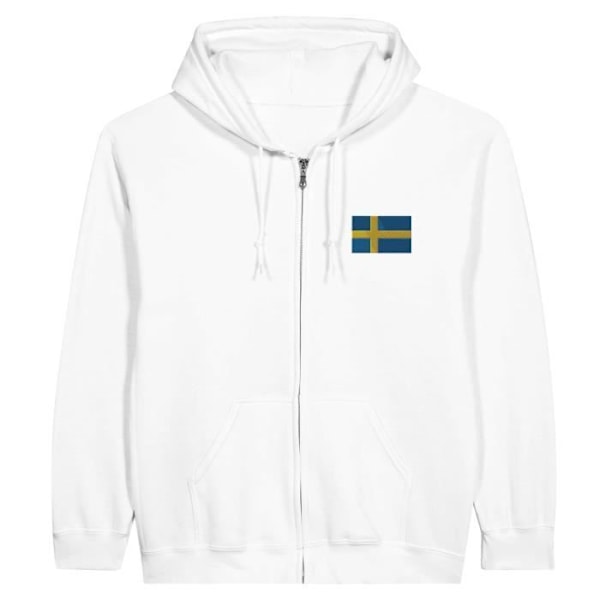 Hættetrøje med lynlås Sverige Flag Broderi i Hvid Vit jag